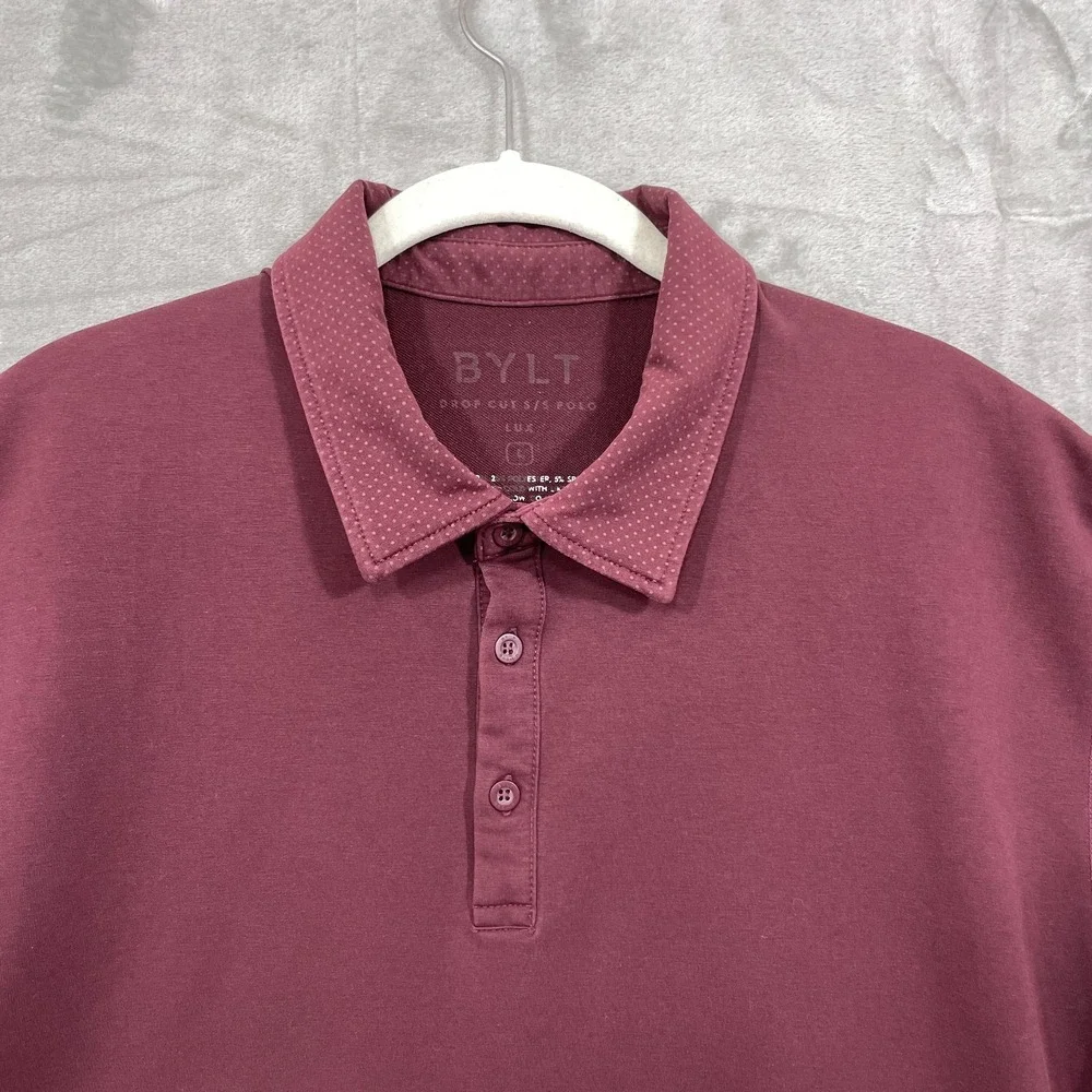 BYLT Lux Polo Shirt Mens Large Maroon Drop Cut Stretch Short Sleeve